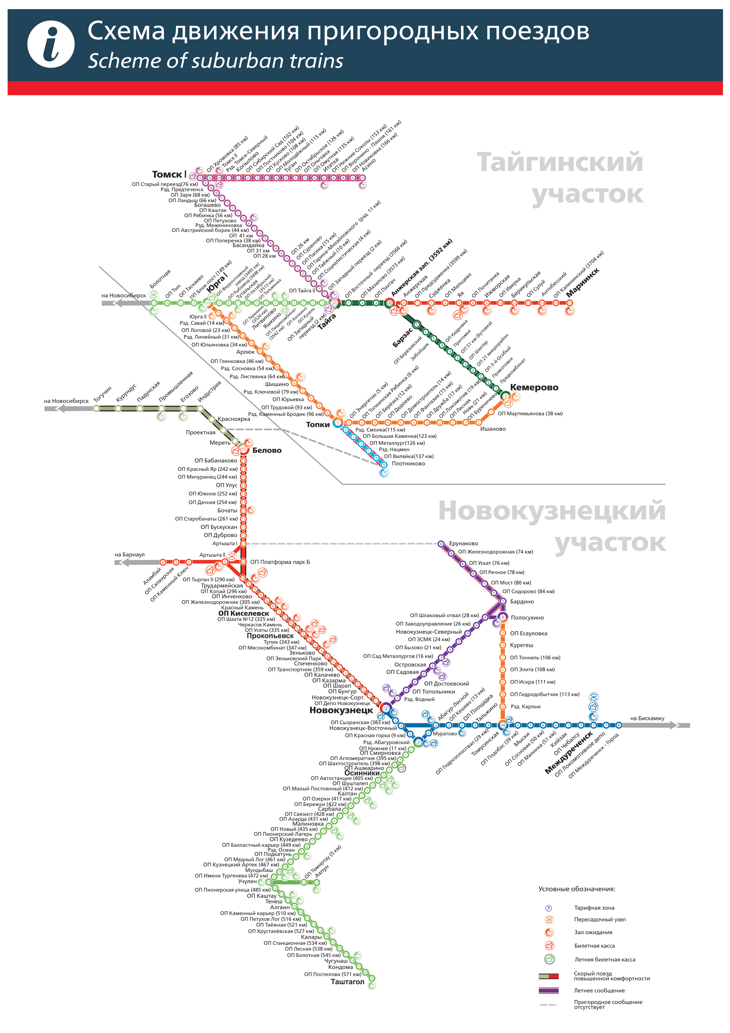 Схема движения пригородных поездов Кузбасса